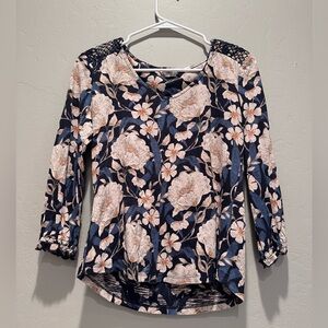 FatFace Women's Blue Cream‎ Floral Blouse Top Size 2